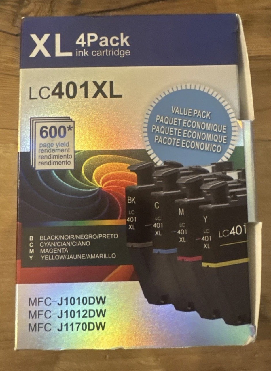 L2KB LC401XL 4-Pack Ink Cartridge Set for MFC-J1010DW/J1012DW/J1170DW