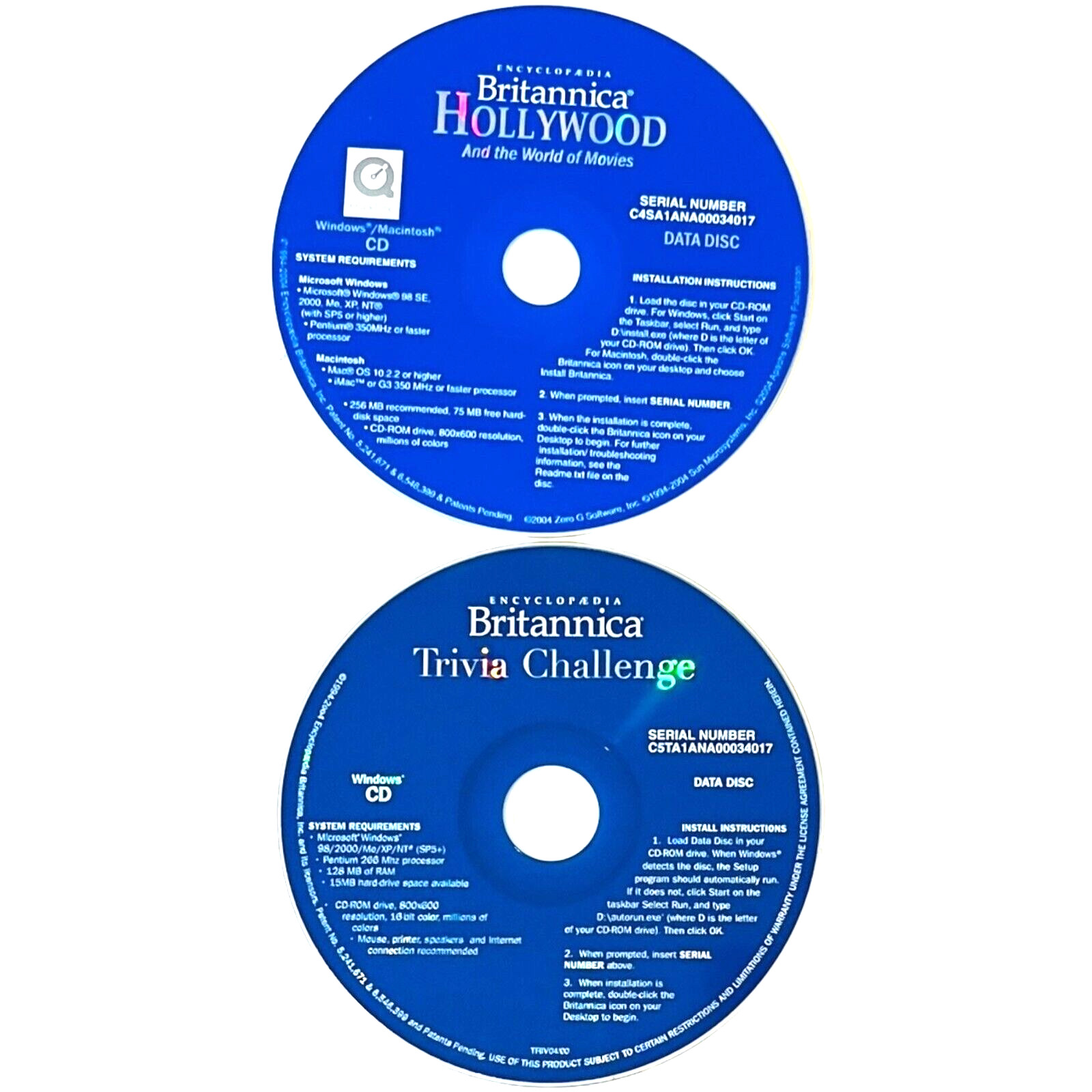 Encyclopedia Britannica Hollywood / Trivia Challenge - CD-ROM - LOT of 2