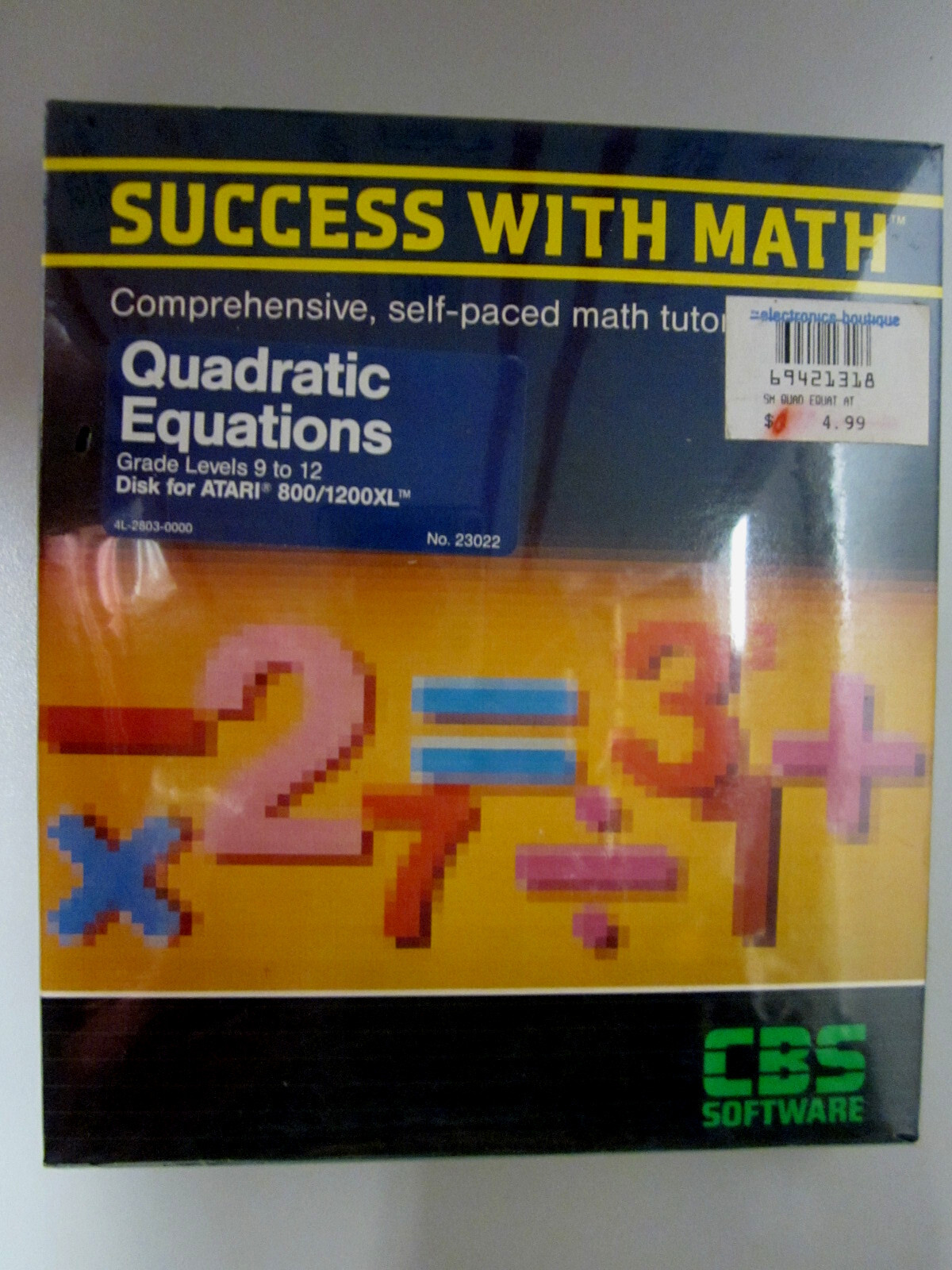 Atari 800 1200 XL Success With Math Quadratic Equations Computer Sofware NIB