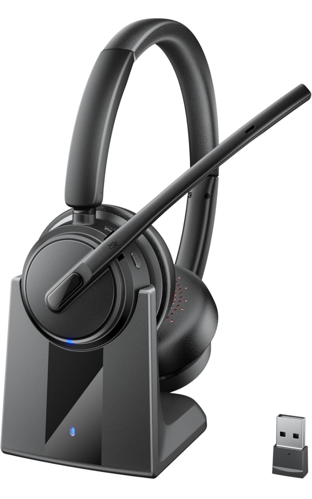 Mopchnic DH18 Wireless Over-Ear Headset Boom Mic Charging Base USB Dongle Black