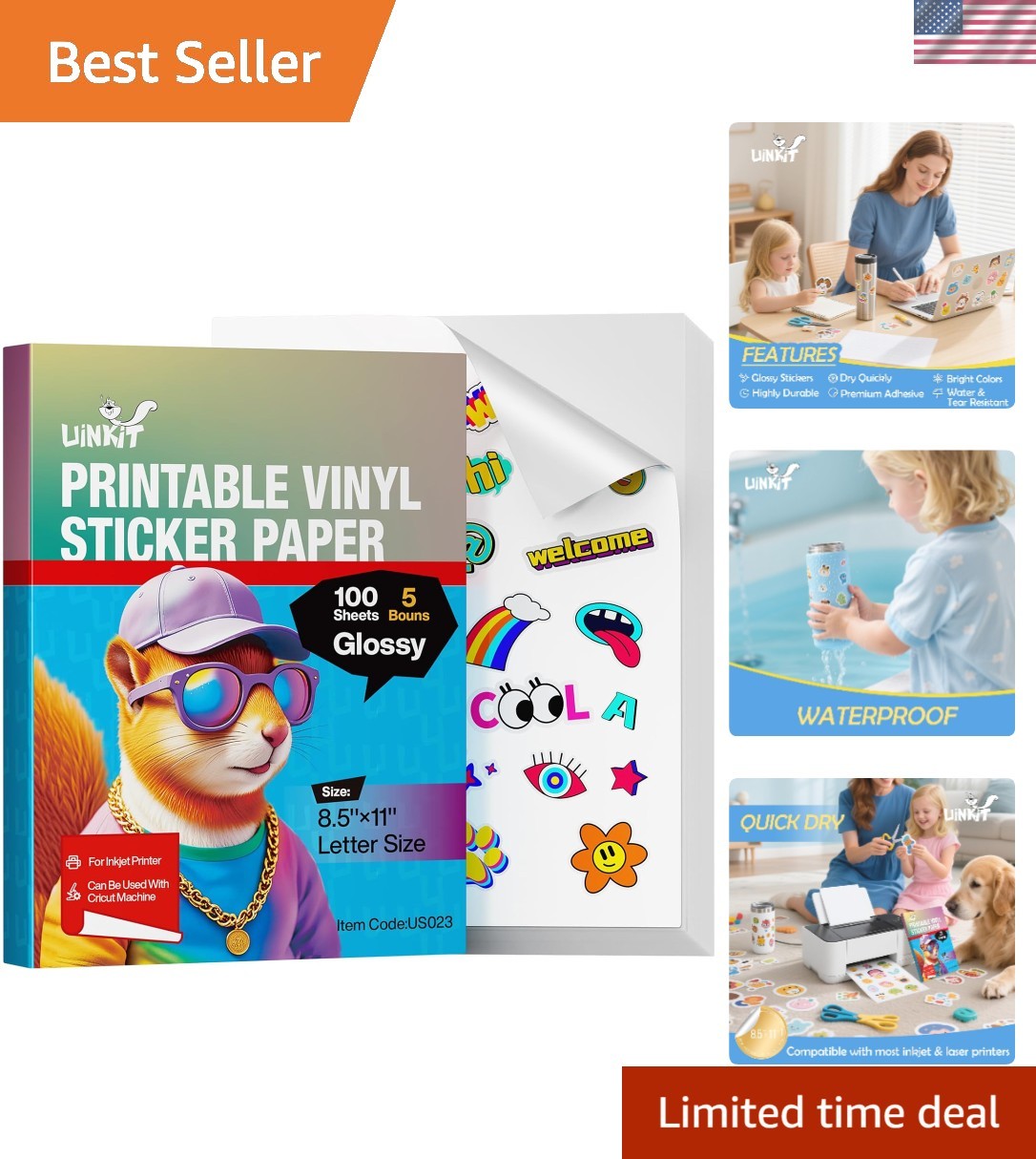 105 Sheets  Printable Vinyl Sticker Paper for Inkjet Printer Cricut,included ...