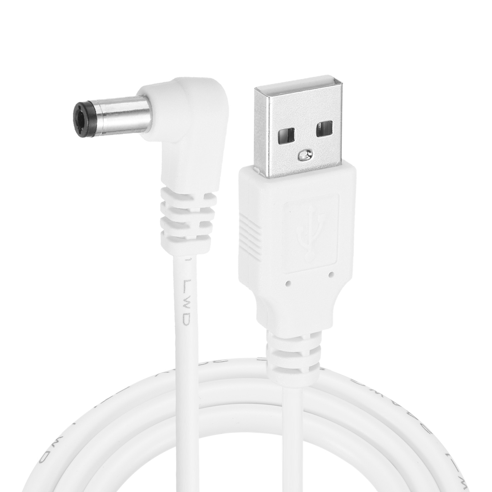 2Pcs 3.3ft USB A Type 5.5 x 2.1mm L-Shaped Head Power Connector White