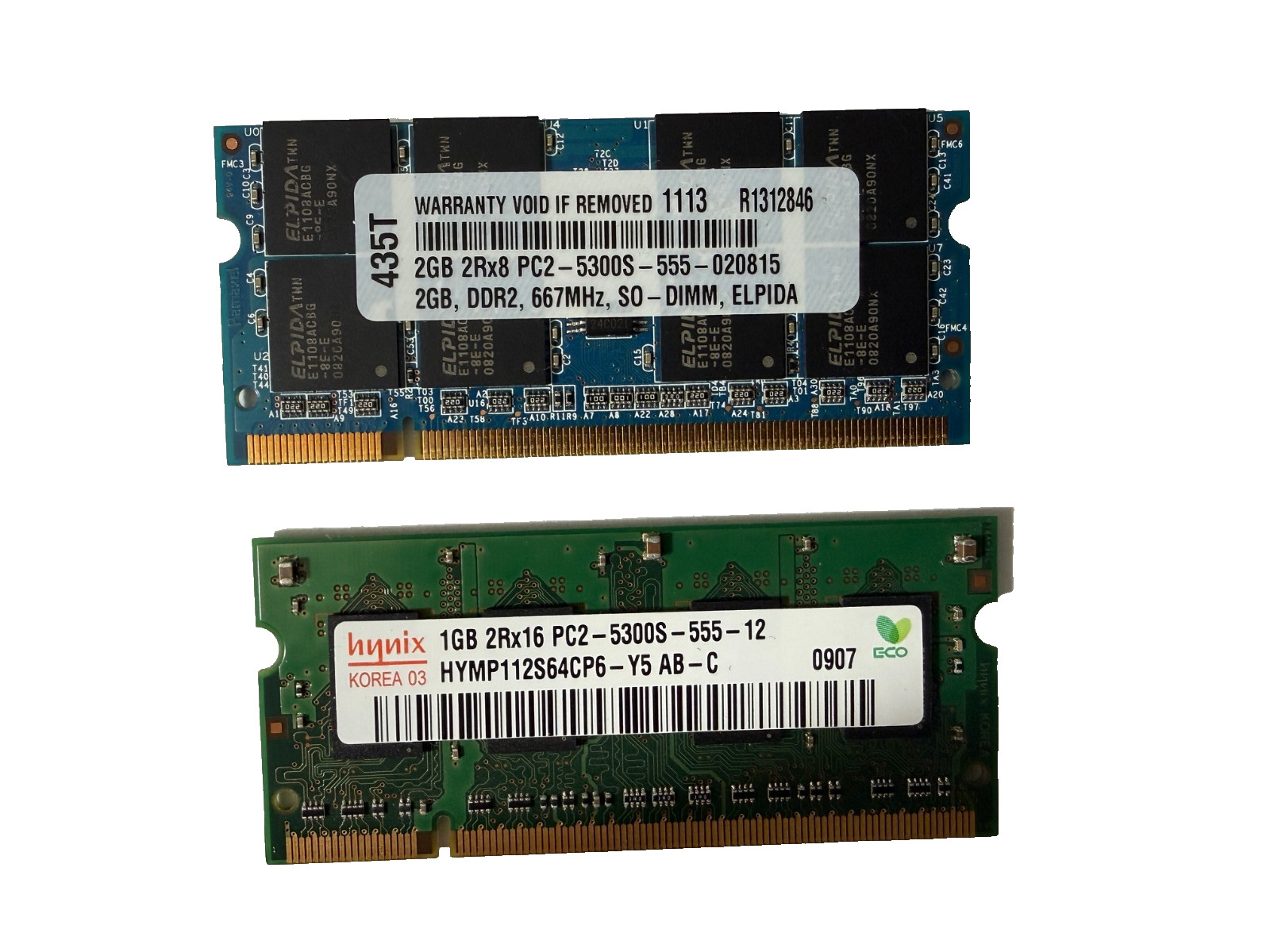 Set of 2:  HYNIX  1gb Ram Memory  and  ELPIDA  2GB memory  card (3GBTotal)