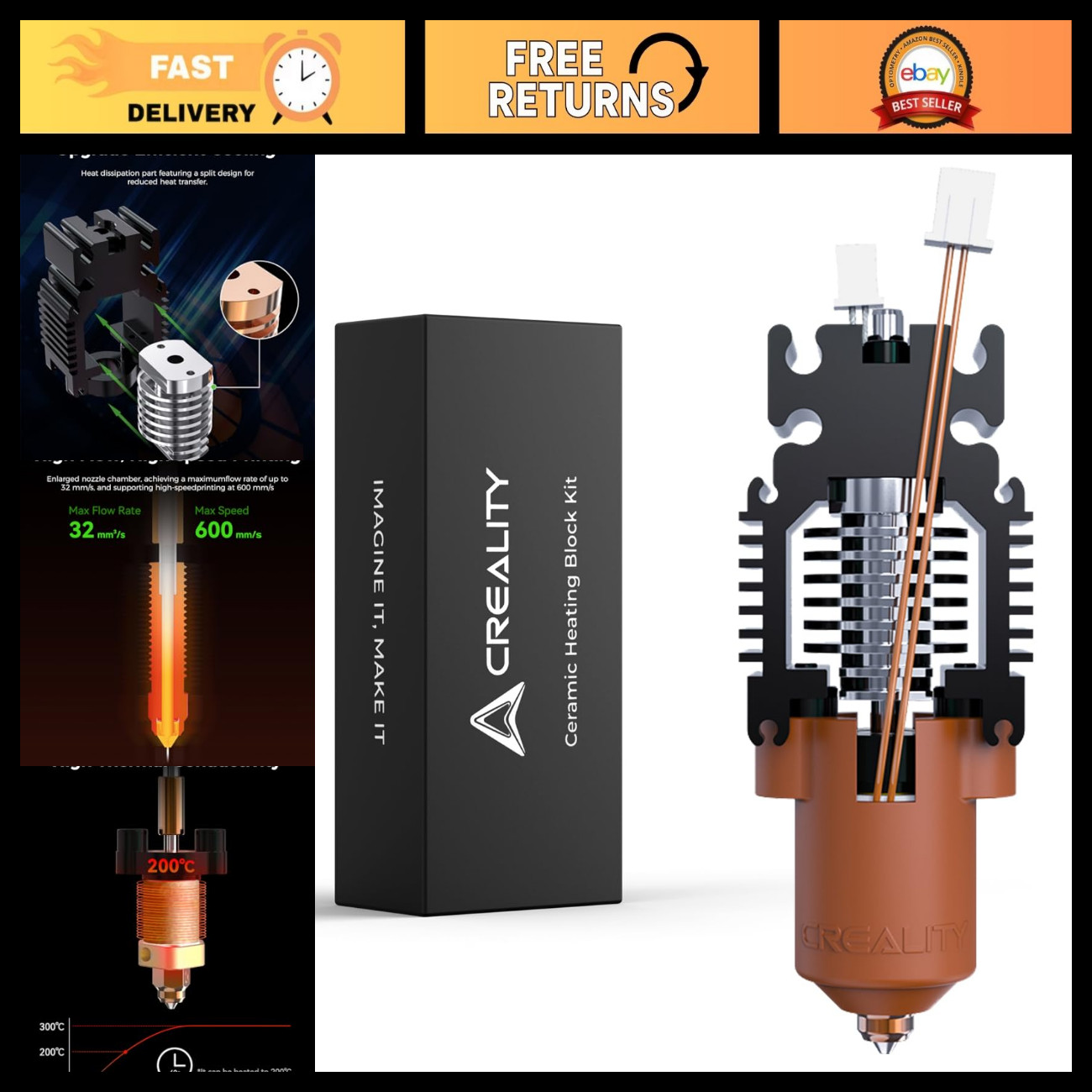 Upgrade Hotend Kit for Ender 3 V3 SE/KE, Quick-Swap Nozzle, 300°C, 600mm/s Print