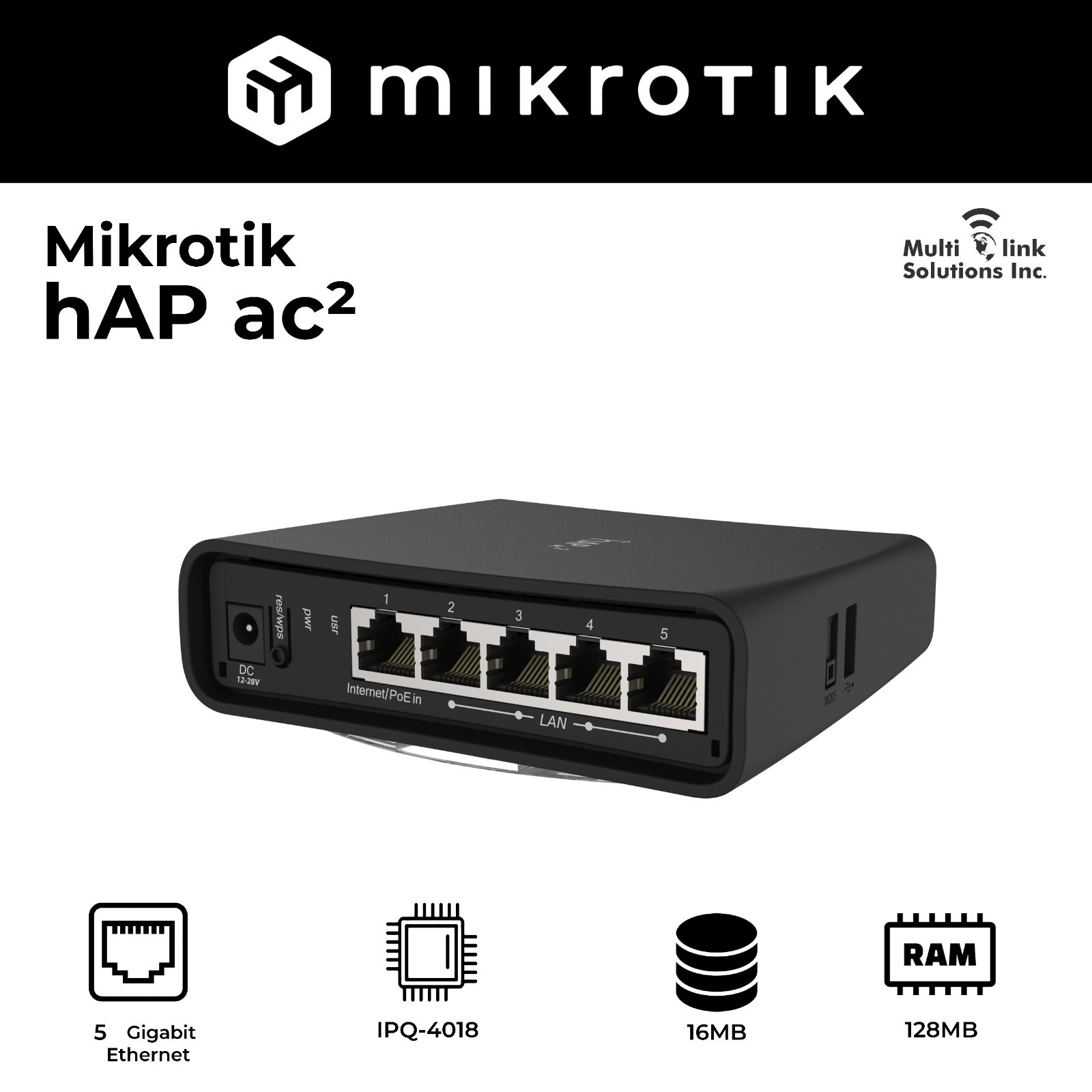 MikroTik hAP ac2 2.4/5GHz wireless Access Point (RBD52G-5HacD2HnD-TC-US)