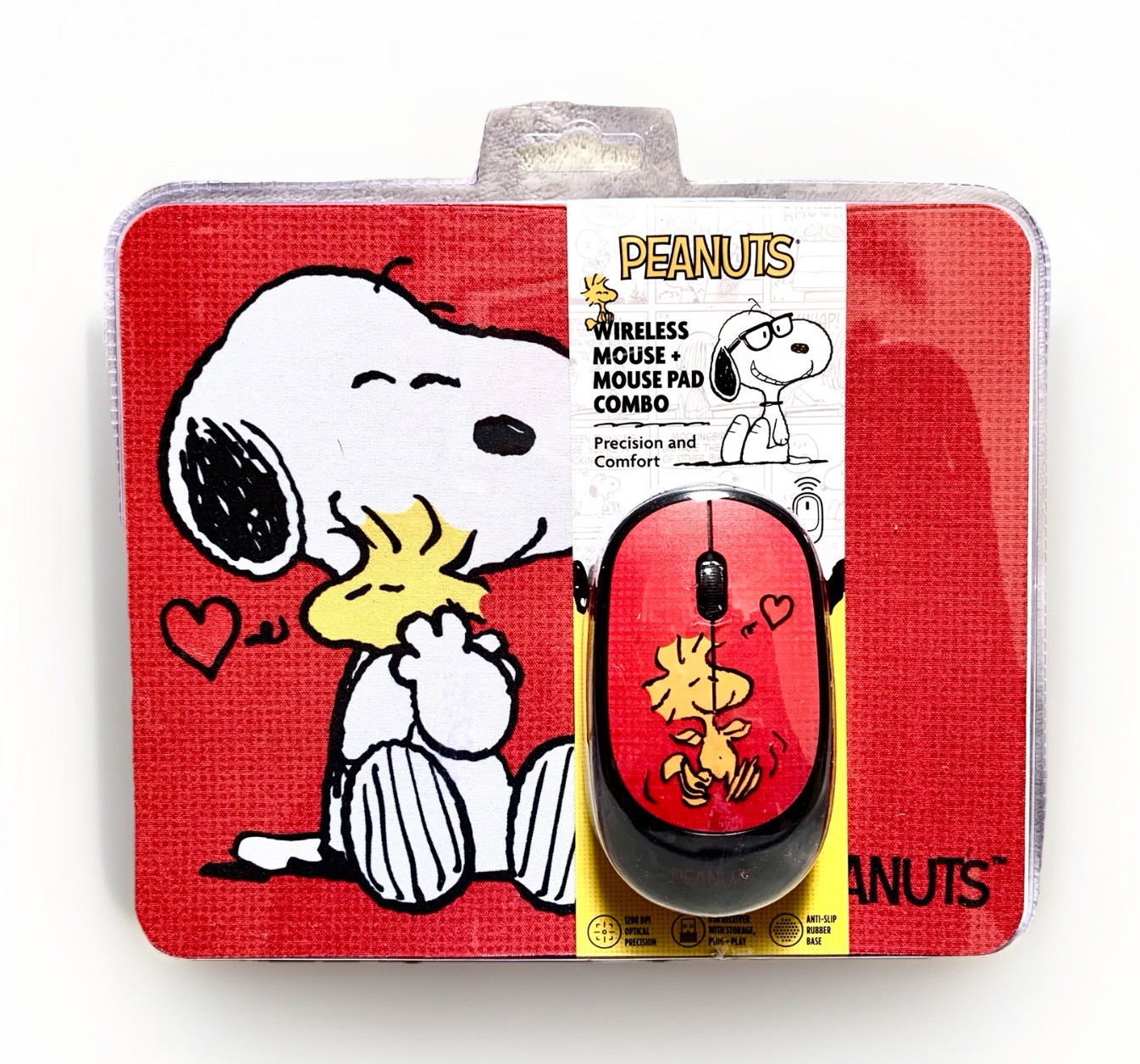 NEW Peanuts SNOOPY & WOODSTOCK Non-Slip Foam Mouse Pad/Wireless Mouse Combo Set