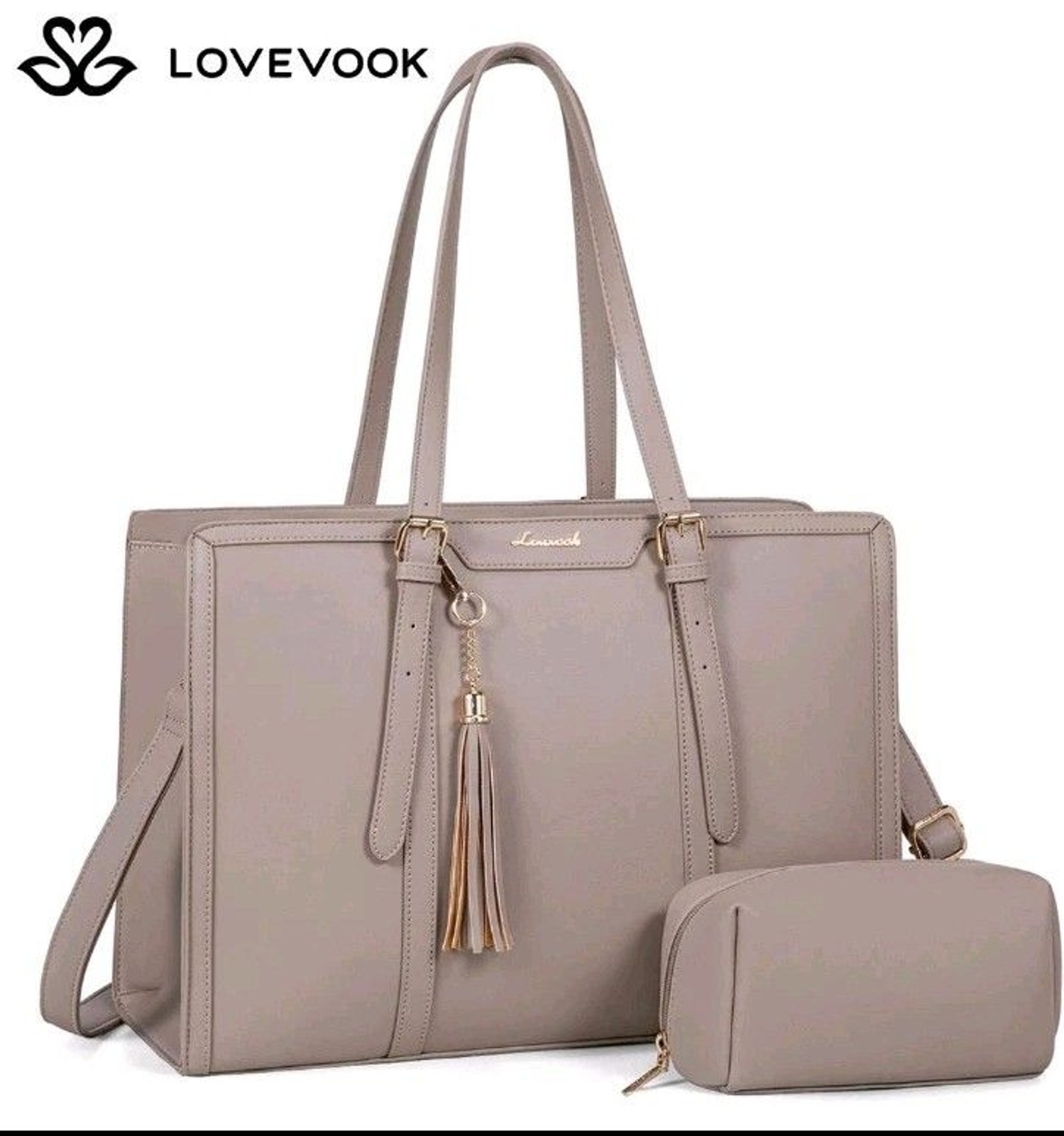 LOVEVOOK Cinnamon Laptop Tote Bag 15.6 Inch W/ Extra Strap & Wrist Purse