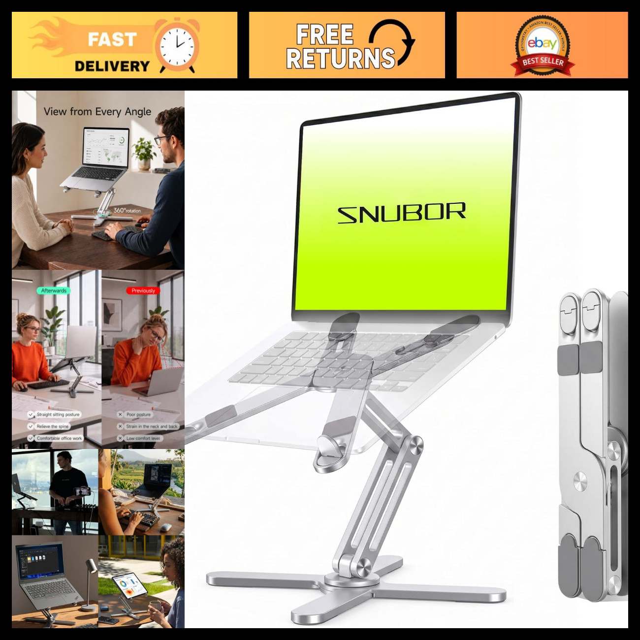 Adjustable Ergonomic Laptop Stand - 360° Rotating Riser for Desk, Model-X 3.0