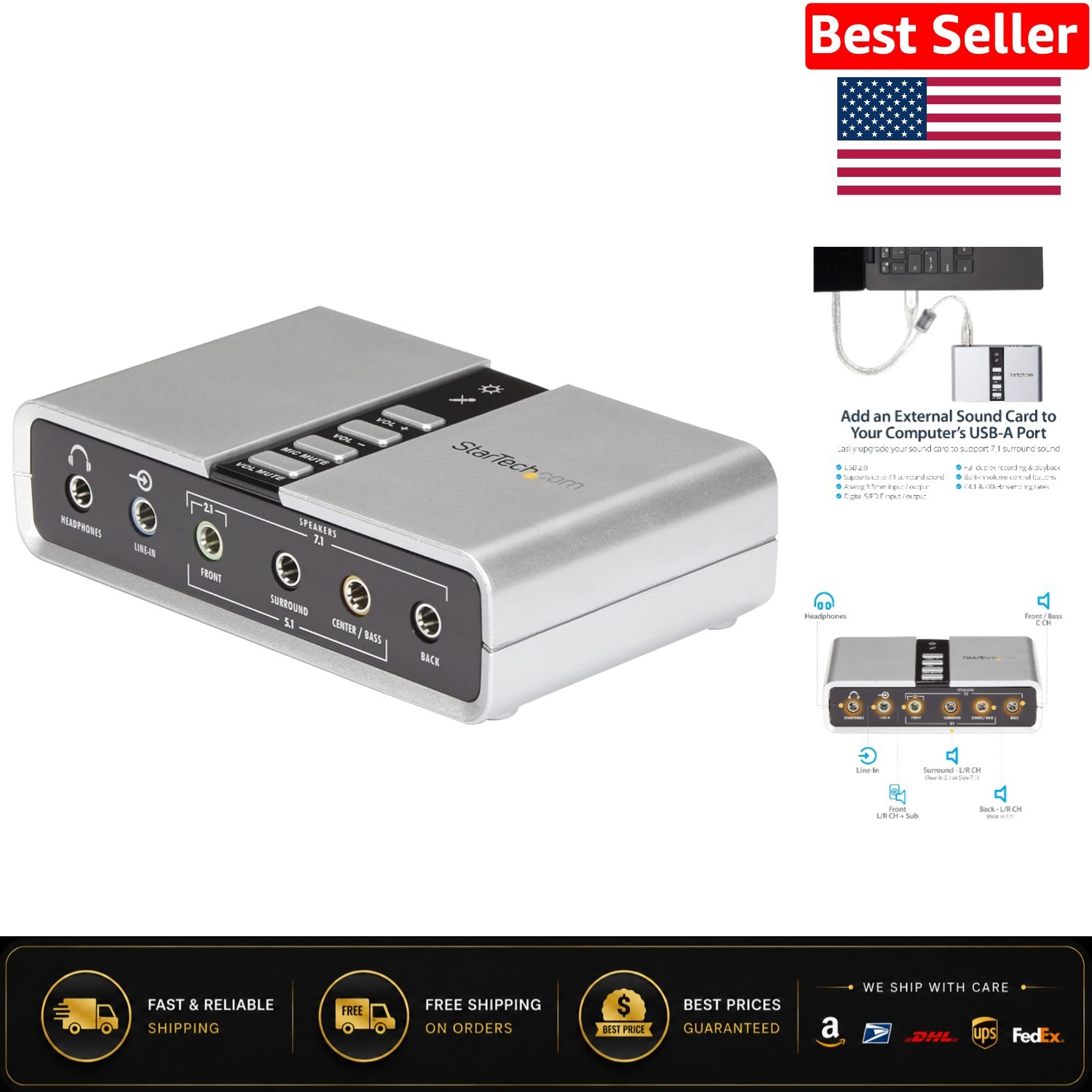 StarTech 7.1 USB Audio Adapter - External Sound Card for Enhanced Audio Quality