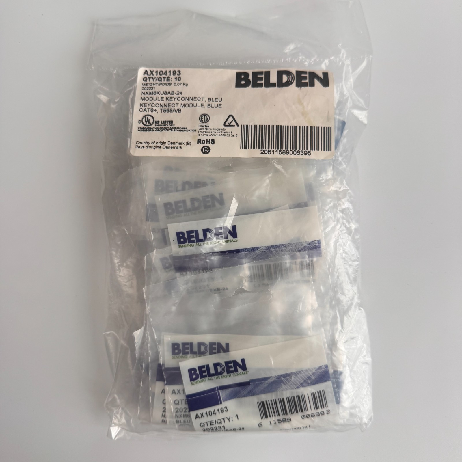 Belden AX104193 CAT6+ KeyConnect RJ45 Modular Jack Electric Blue Pack of 10 NEW