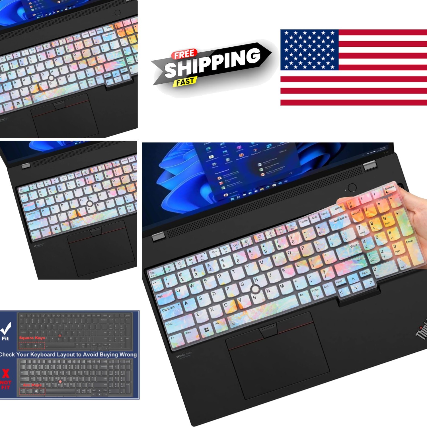 Iridescent Silicone Keyboard Cover for Lenovo ThinkPad 16 Inch Laptop Dustproof