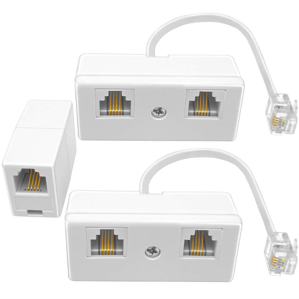 NECABLES 2+1Pack 2pcs Phone Jack Splitter 1 to 2 and 1pc Phone Line Coupler