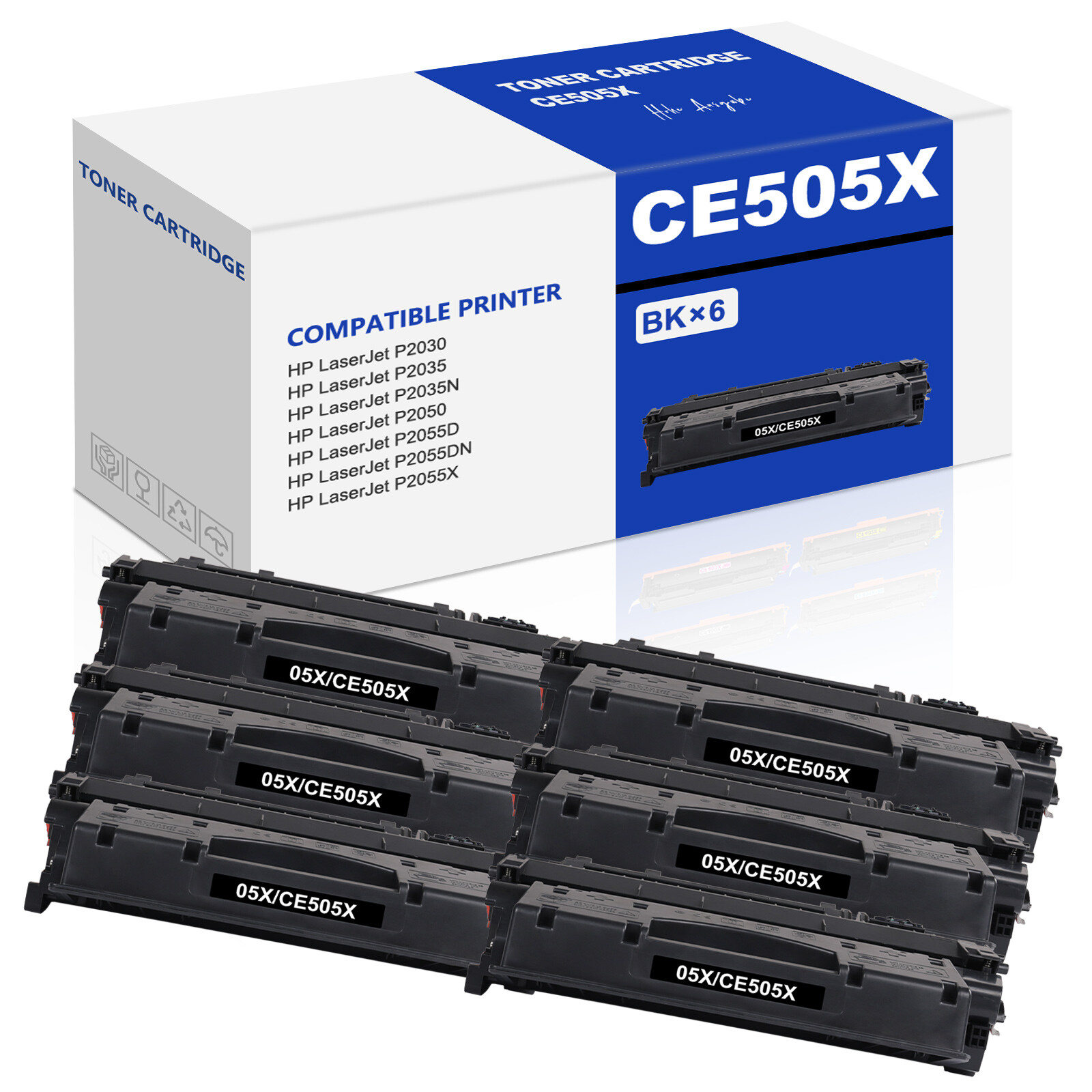 6x Black 05X Toner Cartridge Compatible for HP CE505X  P2055d P2055dn Printer