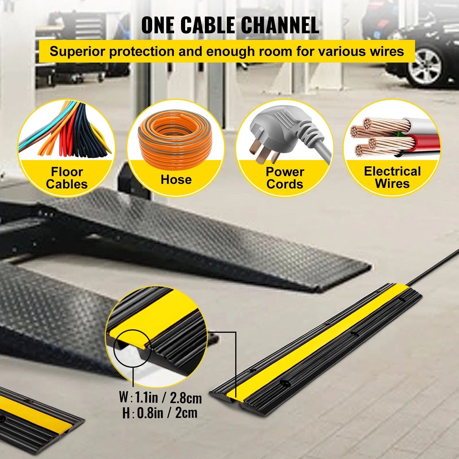 4 Pack of 1-Channel Rubber Cable Protector Ramps Heavy Duty 22046Lbs Load