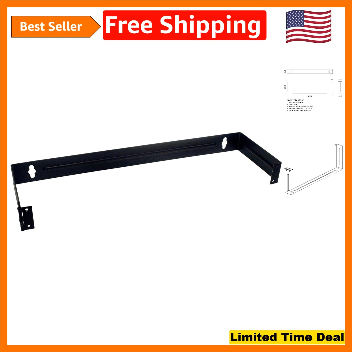 Universal 1U Hinged Wall Mount for Data Networks - Heavy-Duty Iron Construction