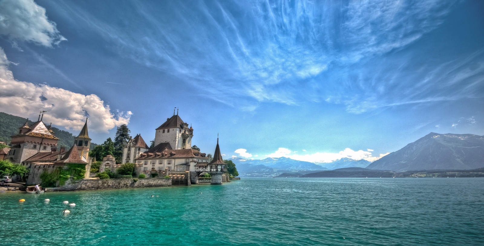 Landscape lake mountains clouds castle summer Custom Gaming Mat Desk
