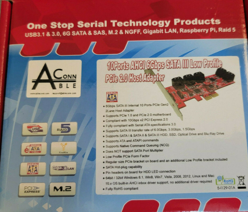 Ableconn PEX10-SAT 10 Port SATA 6G PCI Express Host Adapter Card - AHCI 6 Gbps