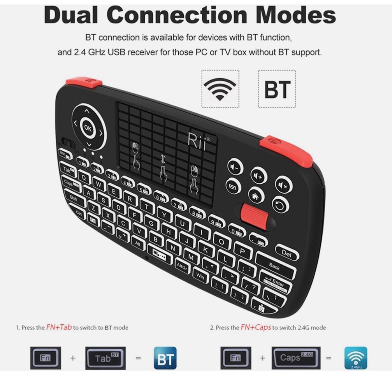 (Upgrade) I4 Mini Bluetooth Keyboard with Touchpad, Blacklit Portable Wireless K