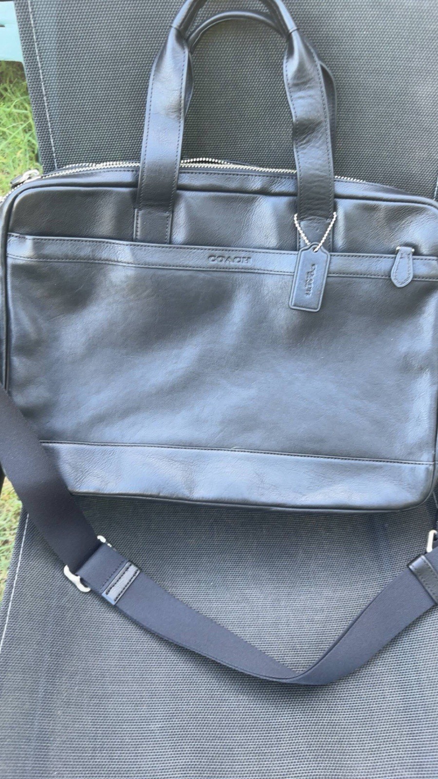 Coach Black Leather Briefcase 15 in Laptop Cross-Body Strap Universal