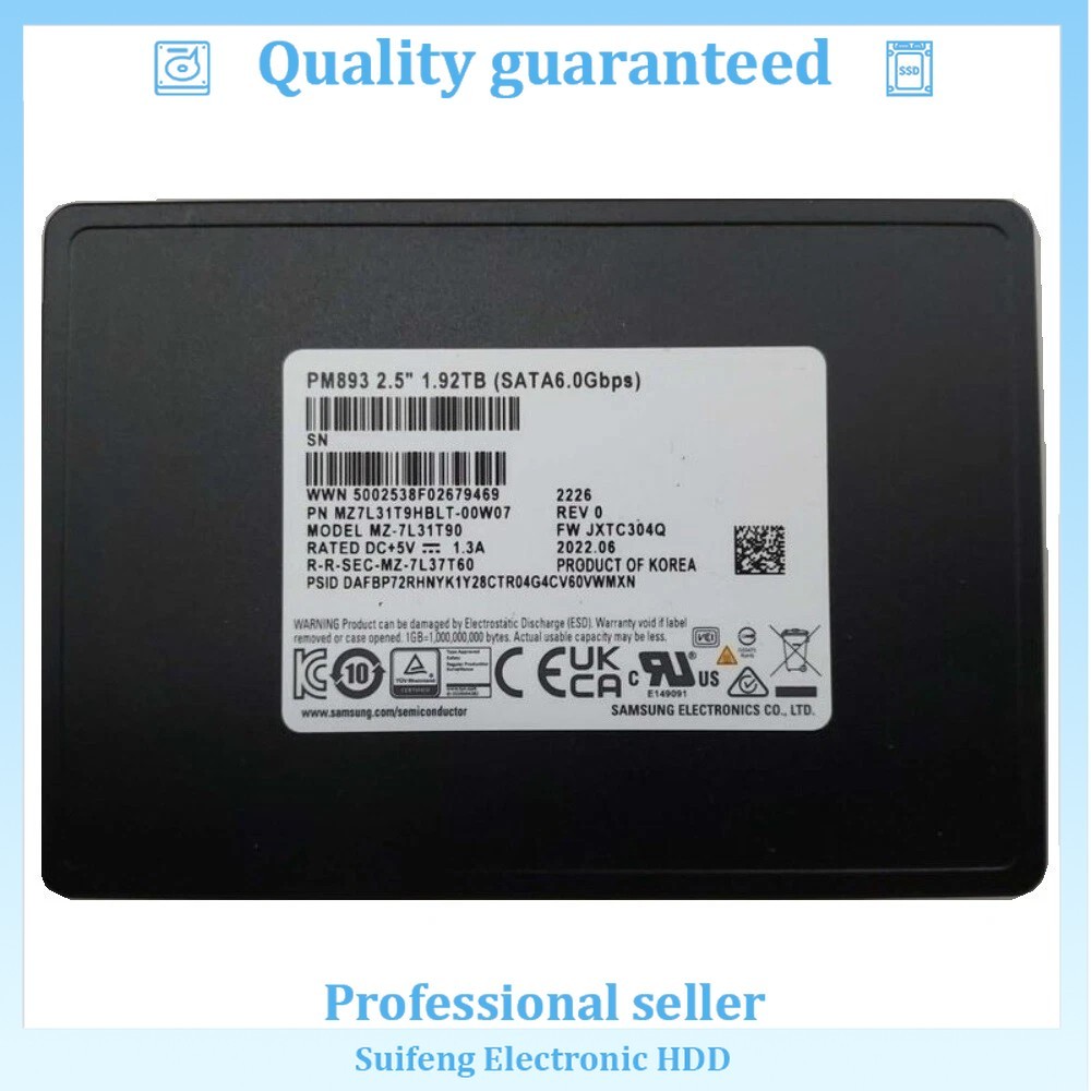 Original Samsung PM893 1.92TB SSD SATA III Solid State Drive MZ7L31T9HBLT-00A07