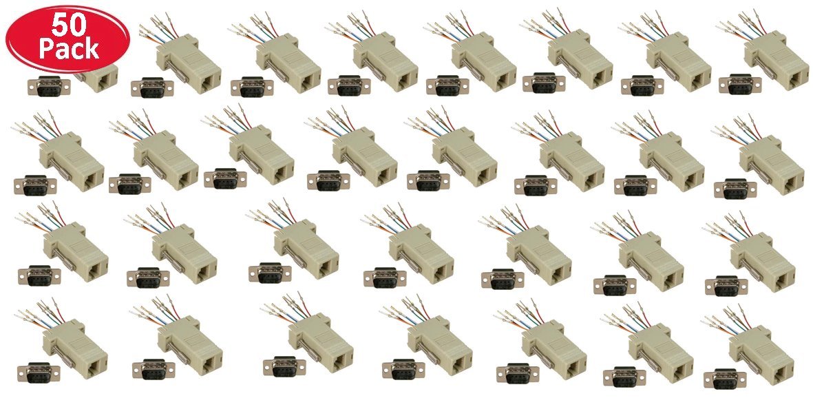 50 Pcs - DB9 Male to RJ45 Modular Extender Converter 8P8C Adapter Connector NEW