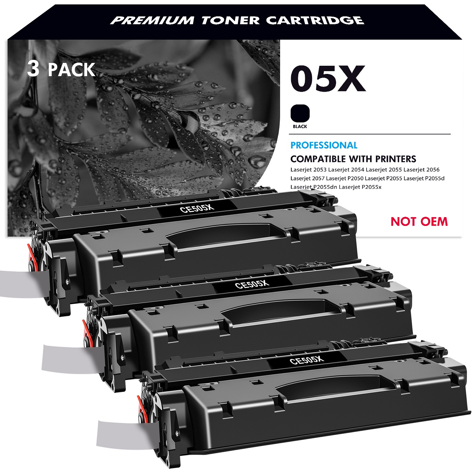 3PK High Yield 05X Toner for HP CE505X Toner Cartridge LaserJet P2055dn P2050