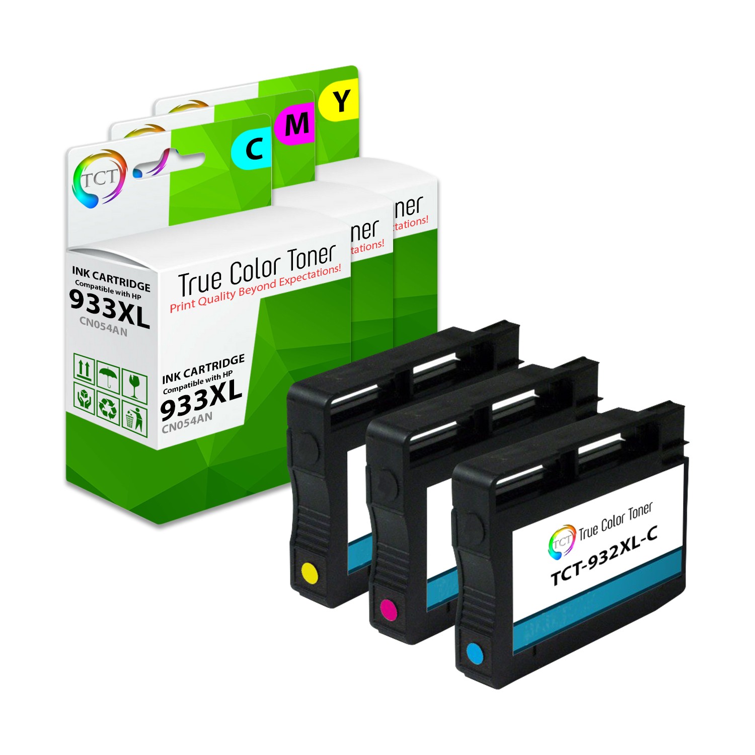 3Pk TCT Compatible 933XL HY Cyan Magenta Yellow For HP OfficeJet 6100 6600 Ink