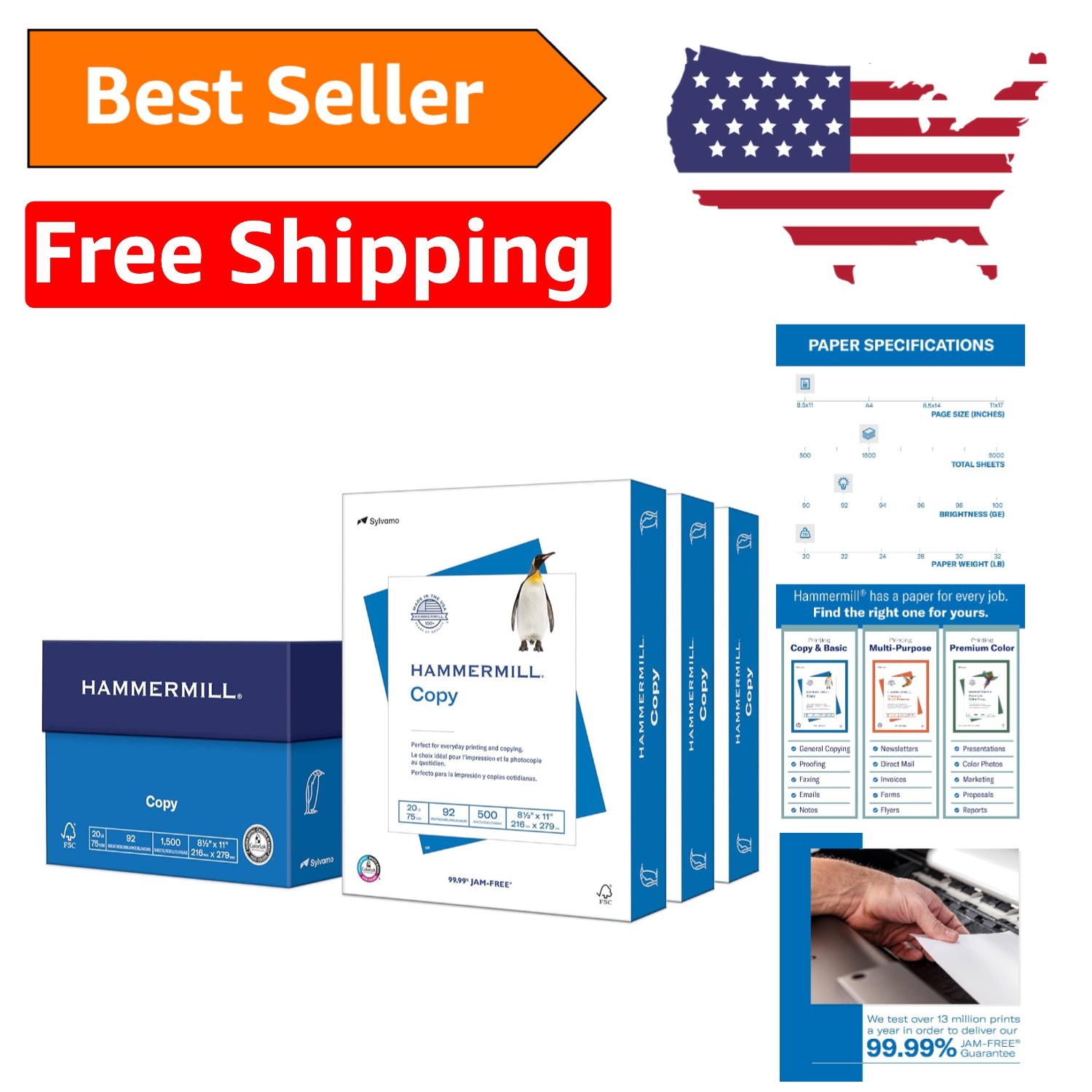 ColorLok Technology 20 lb Printer Paper - 8.5 x 11, 3 Reams of 500 Sheets