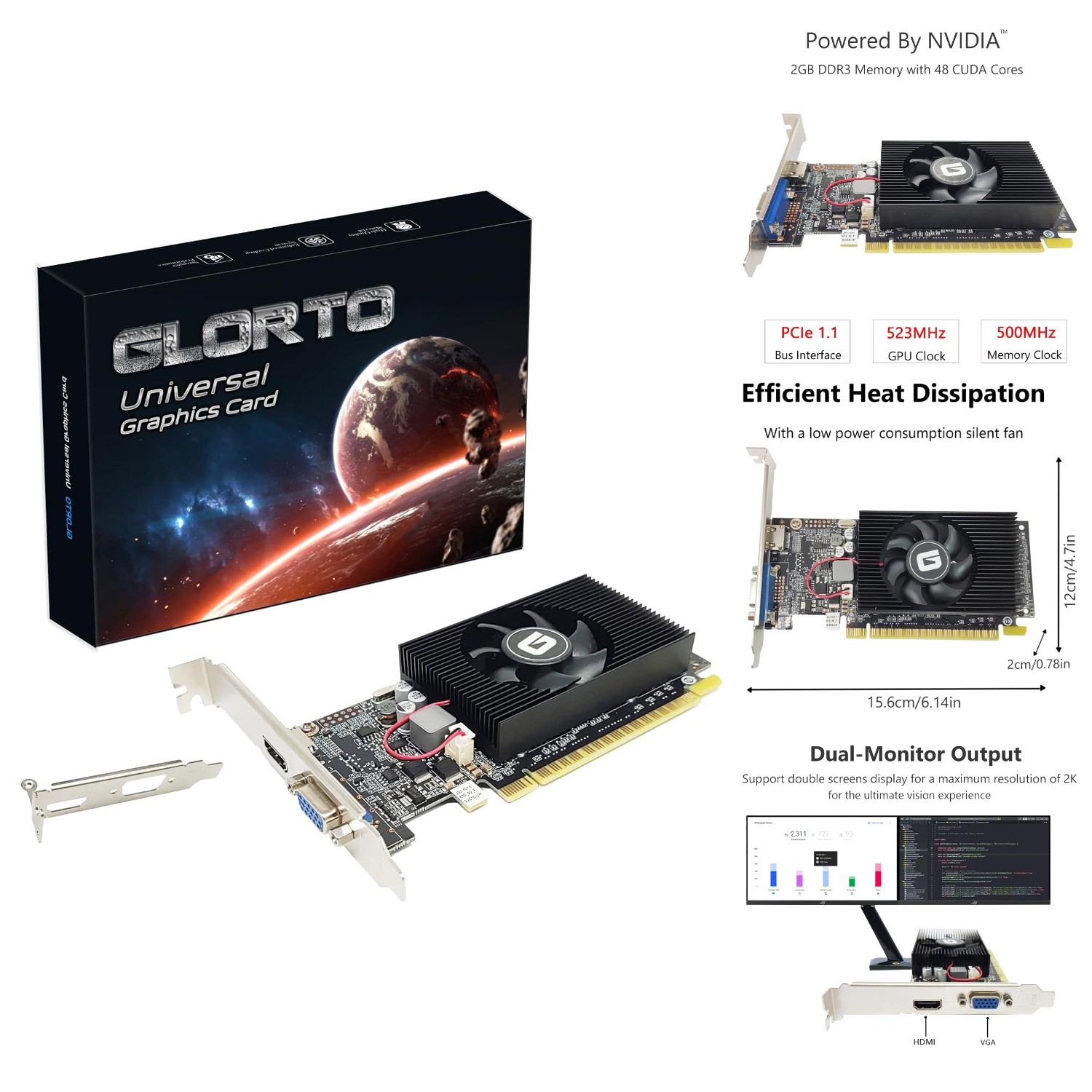 High-Performance GeForce GT 610 2GB GPU - Entry Level HDMI/VGA for Casual Gaming