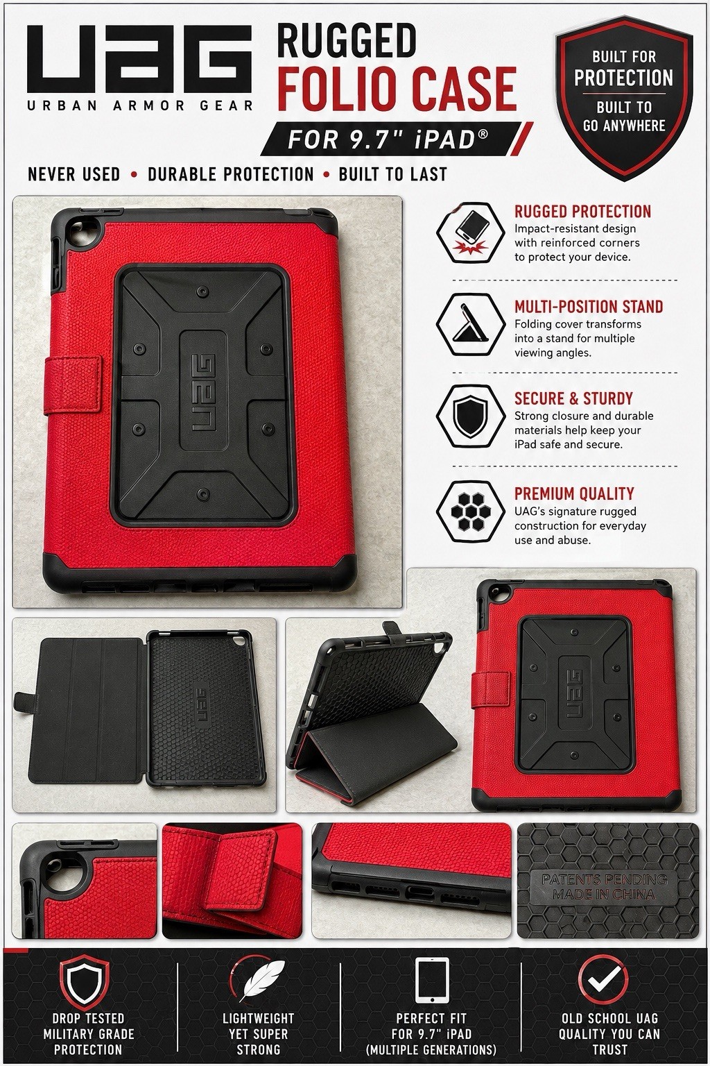 UAG Urban Armor Gear Rugged Folio Case for 9.7” iPad – Red/Black – Never Used