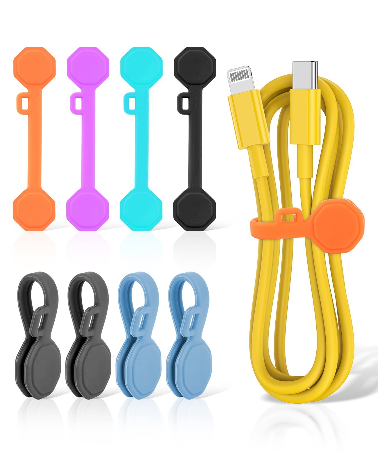 Silicone Magnetic Cable Ties & Clips 8pcs