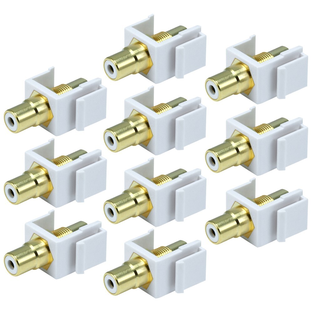 10x RCA Audio Video Keystone Jack Female AV Coupler Wall Plate White Center
