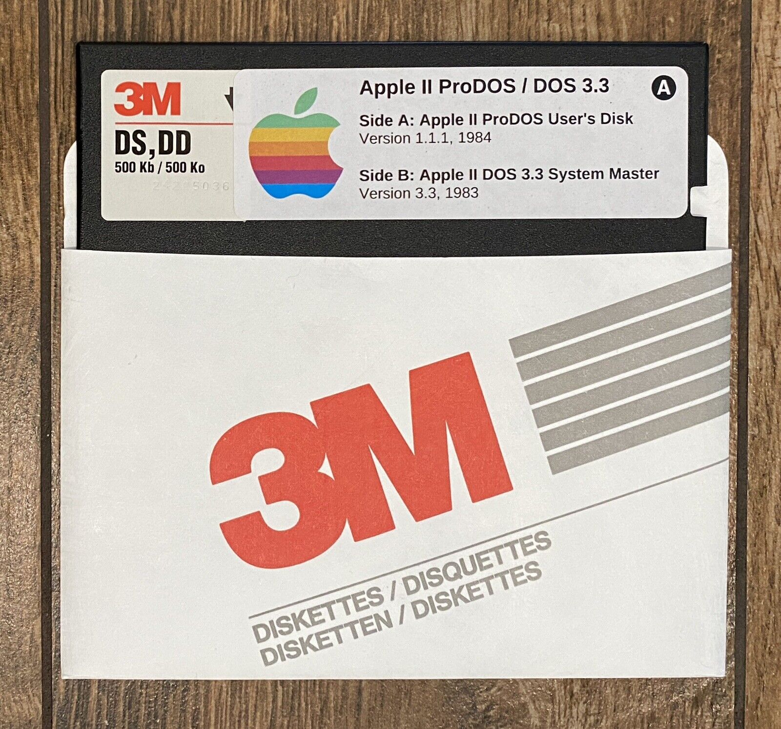 Apple II ProDOS 1.1.1 and DOS 3.3 System Master 5.25” 2-in-1 Floppy Disk