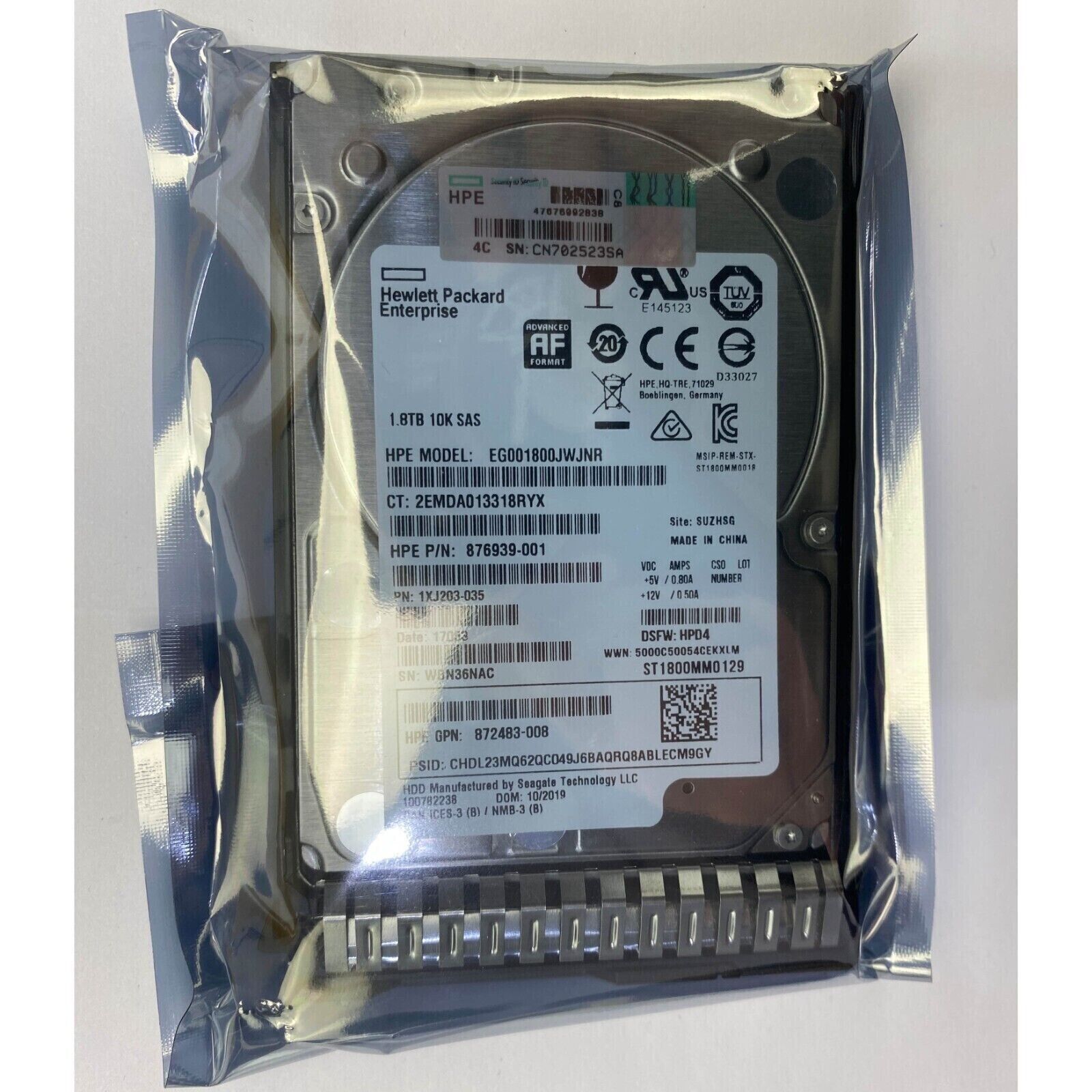 HPE 872738-001 872481-B21 1.8TB 12G SAS 10K ENT 2.5" SFF G8-Gen10 HDD Hard Drive