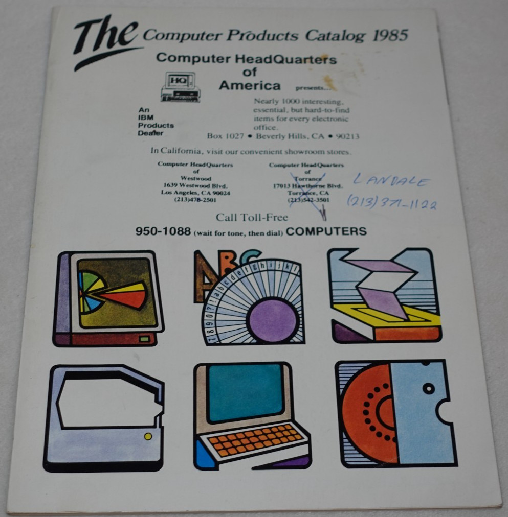 Computer Products Catalog 1985 Headquarters of America Beverly Hills IBM Dealer