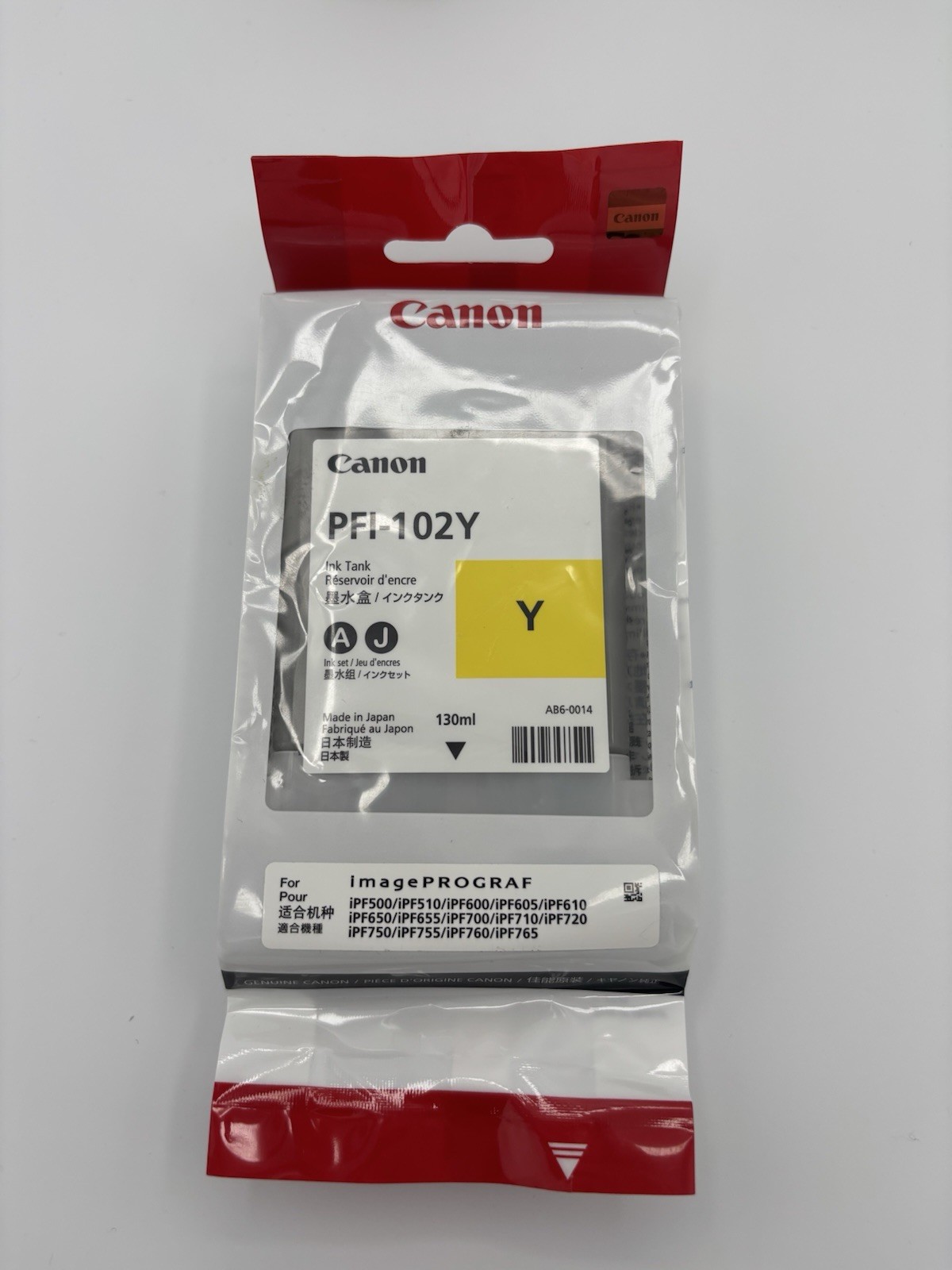 Canon PFI-102Y Yellow Printer Ink Tank 130ml Sealed Unused ImagePROGRAF 2023.04