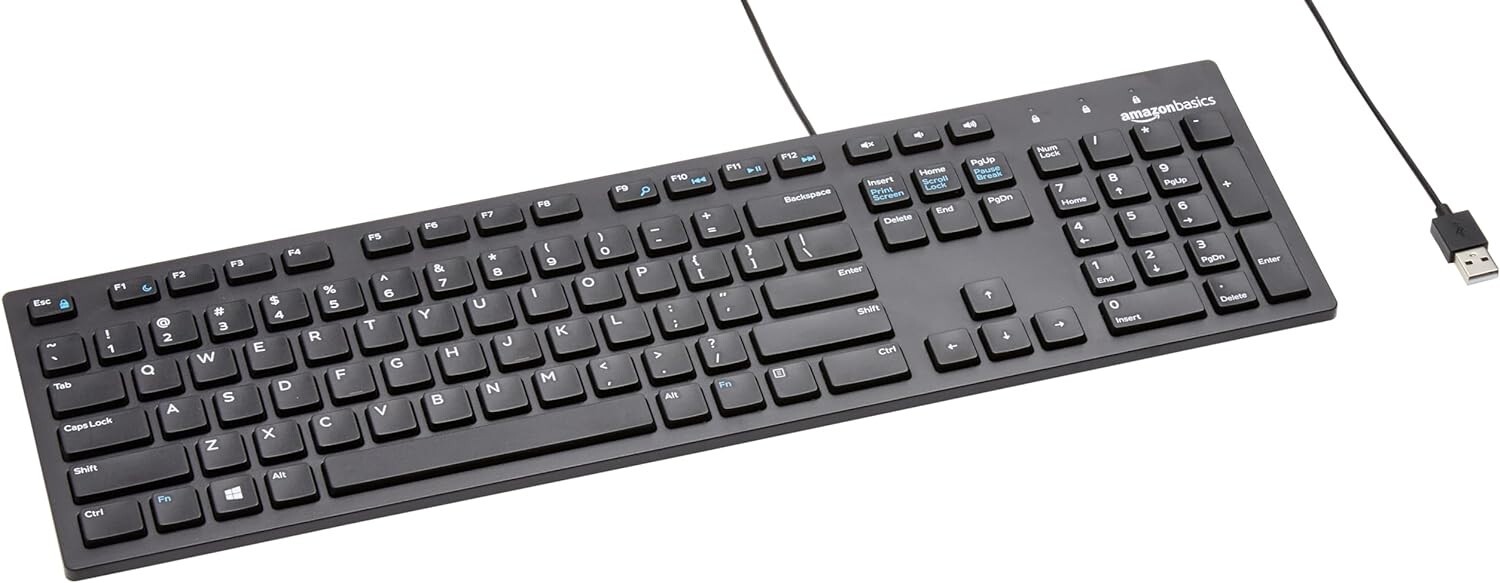 Amazon Basics Low-Profile Wired USB Keyboard with US Layout (QWERTY)Matte Black