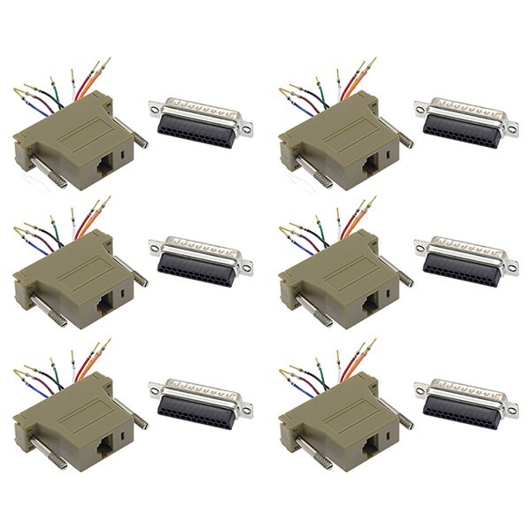 6x 25-Pin DB25 Male to RJ45 8P8C Network 28AWG Modular Converter Adapter Ivory