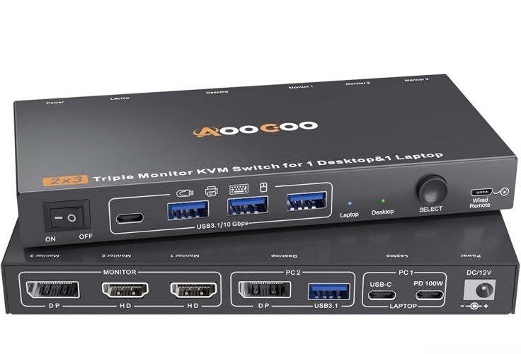 USB C DP KVM Switch 2 Computers 3 Monitors,4K/1080P@60Hz MST KVM Switch for 1...