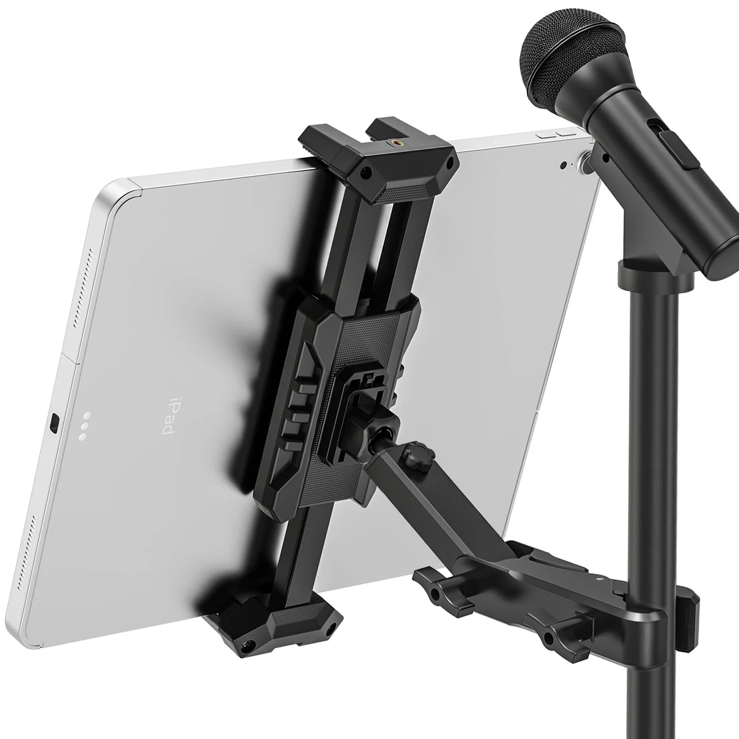 JUBOR iPad Holder for Mic Stand, Extendable Music Stand Mount Black