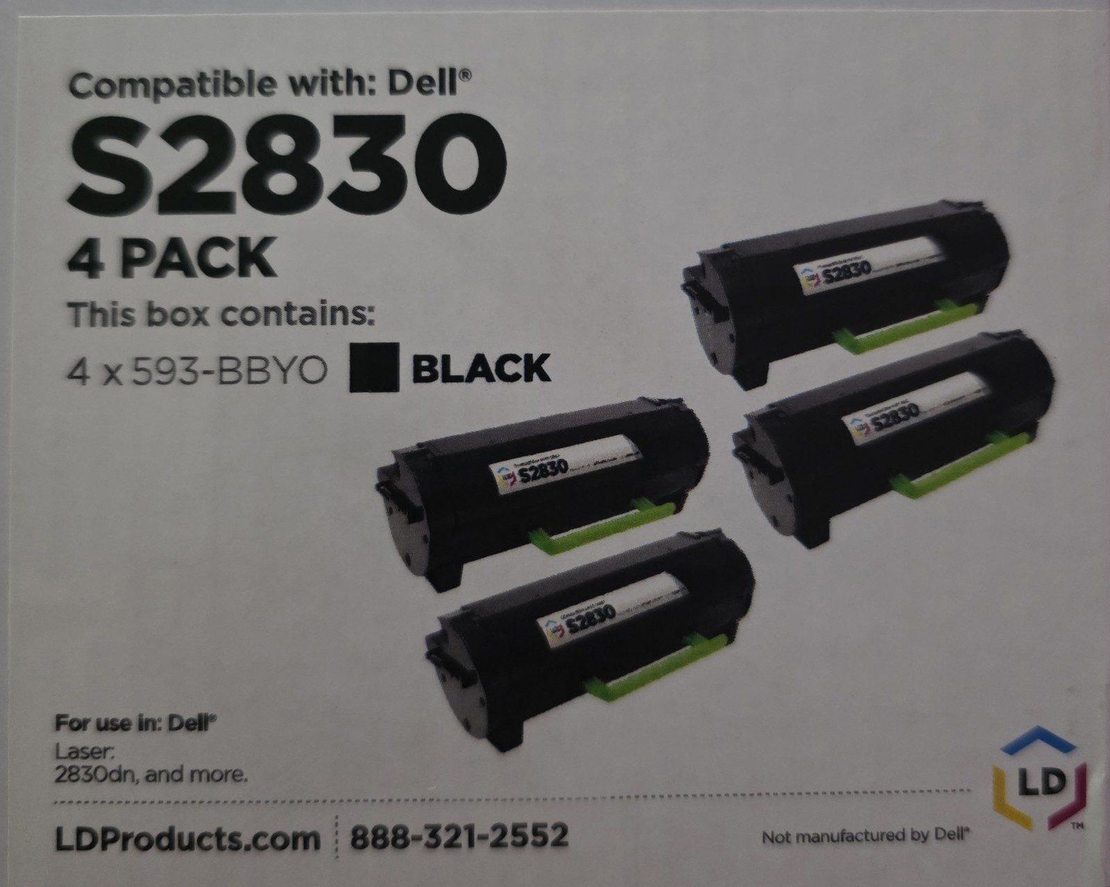 LD Compatible Dell 593-BBYO (FR3HY / TC2RH) Black Toner 4PK for Laser S2830dn