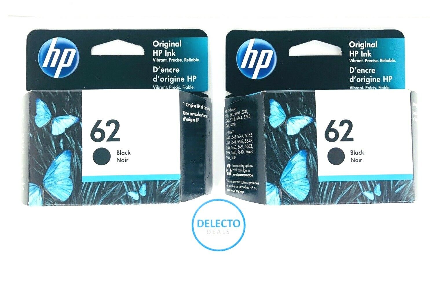 Genuine 2-Pack HP 62 Black Ink Cartridges (T0A52AN) NEW - Ships Fast