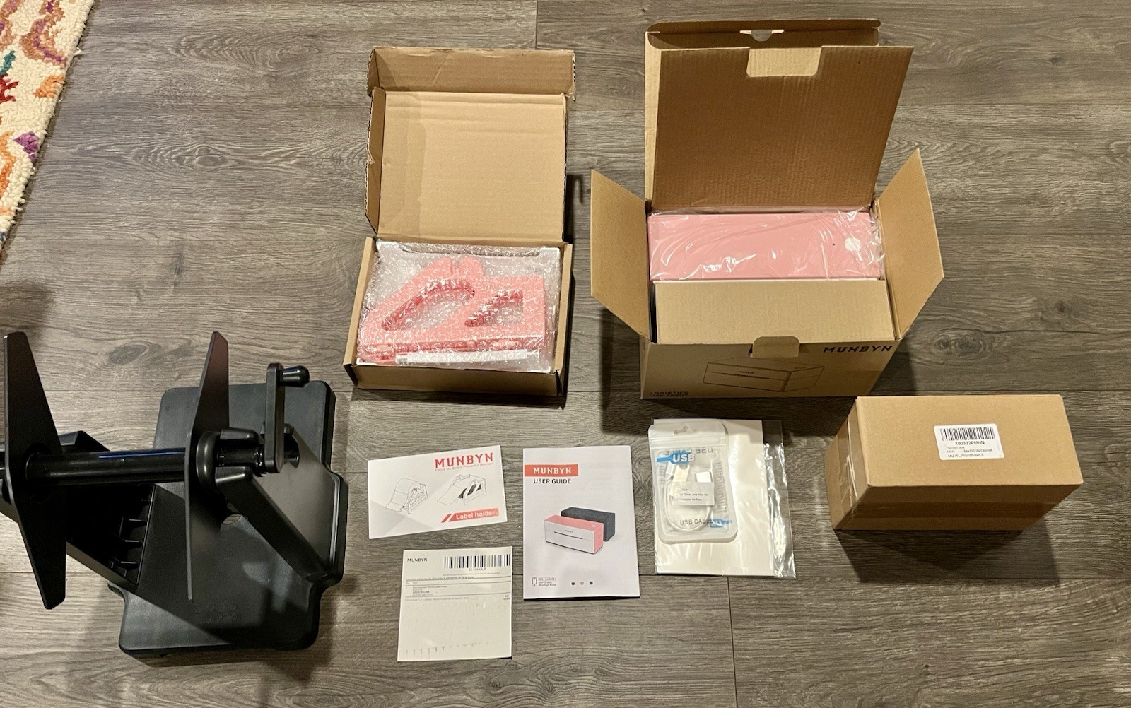 NIB PINK MUNBYN Bluetooth Thermal Label Printer W CAROUSEL and Xtra Box Of Lbls