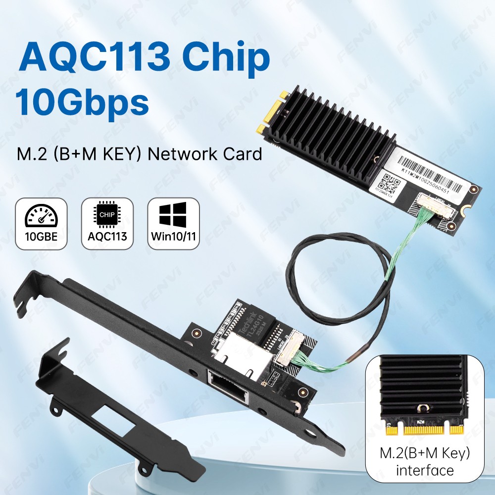 AQC113 10Gbps M.2 Ethernet Adapter B+M Key 10G RJ45 LAN Card for NAS PC Windows