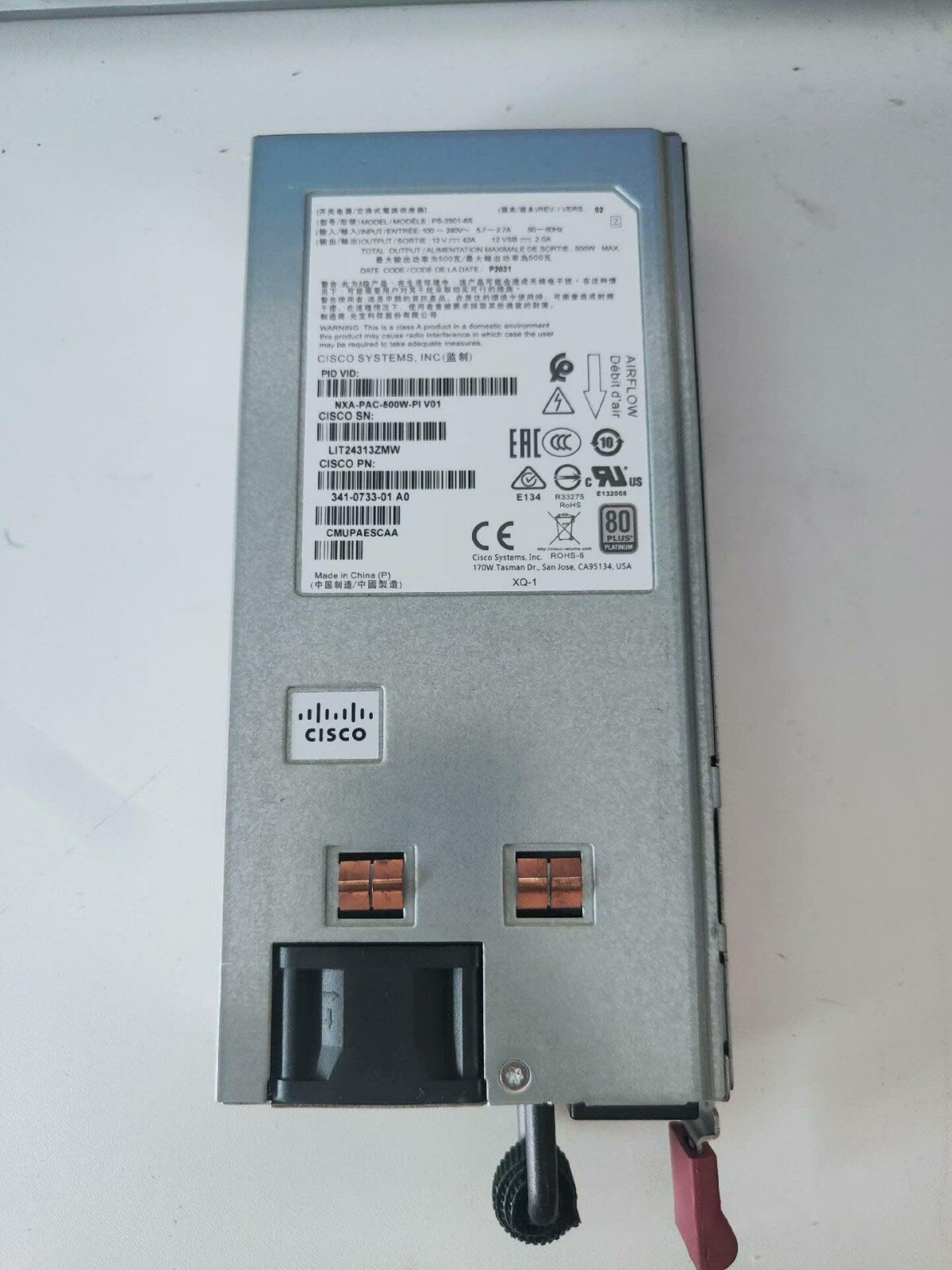 1PCS Cisco NXA-PAC-500W-PI 341-0733 500W AC Power supply for Nexus 9300-EX Teste