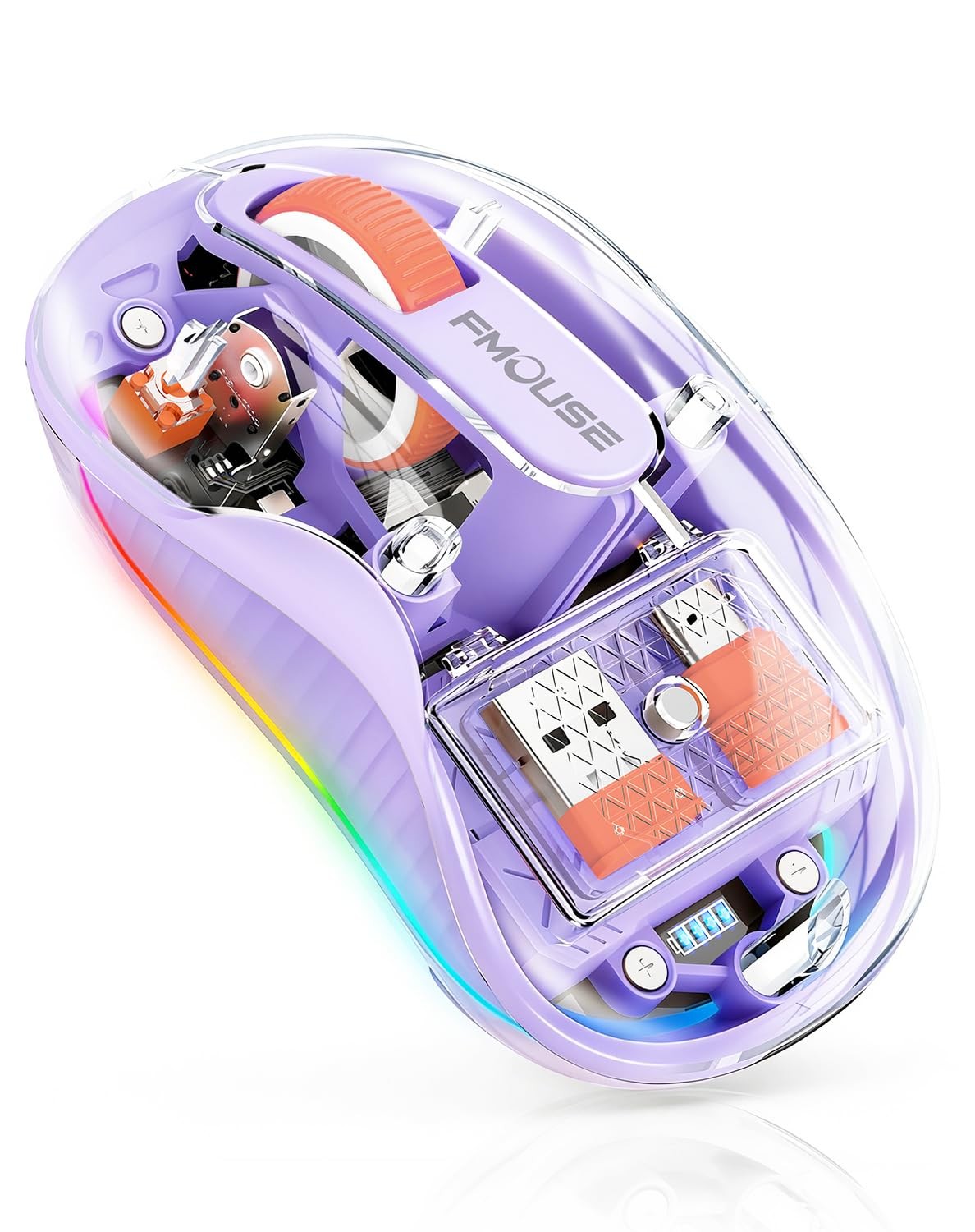 FMOUSE Transparent Wireless Mouse, Tri-Mode Bluetooth & 2.4GHz, Purple
