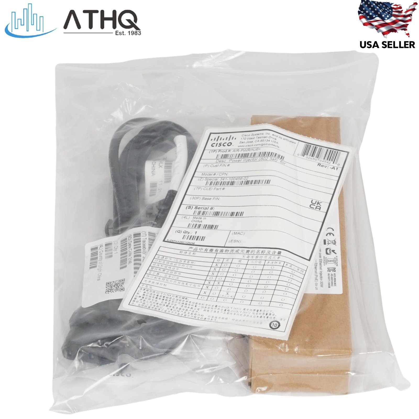 Cisco AIR-PWRINJ6 Aironet Gigabit PoE+ Power Injector 802.3at Access Point NEW