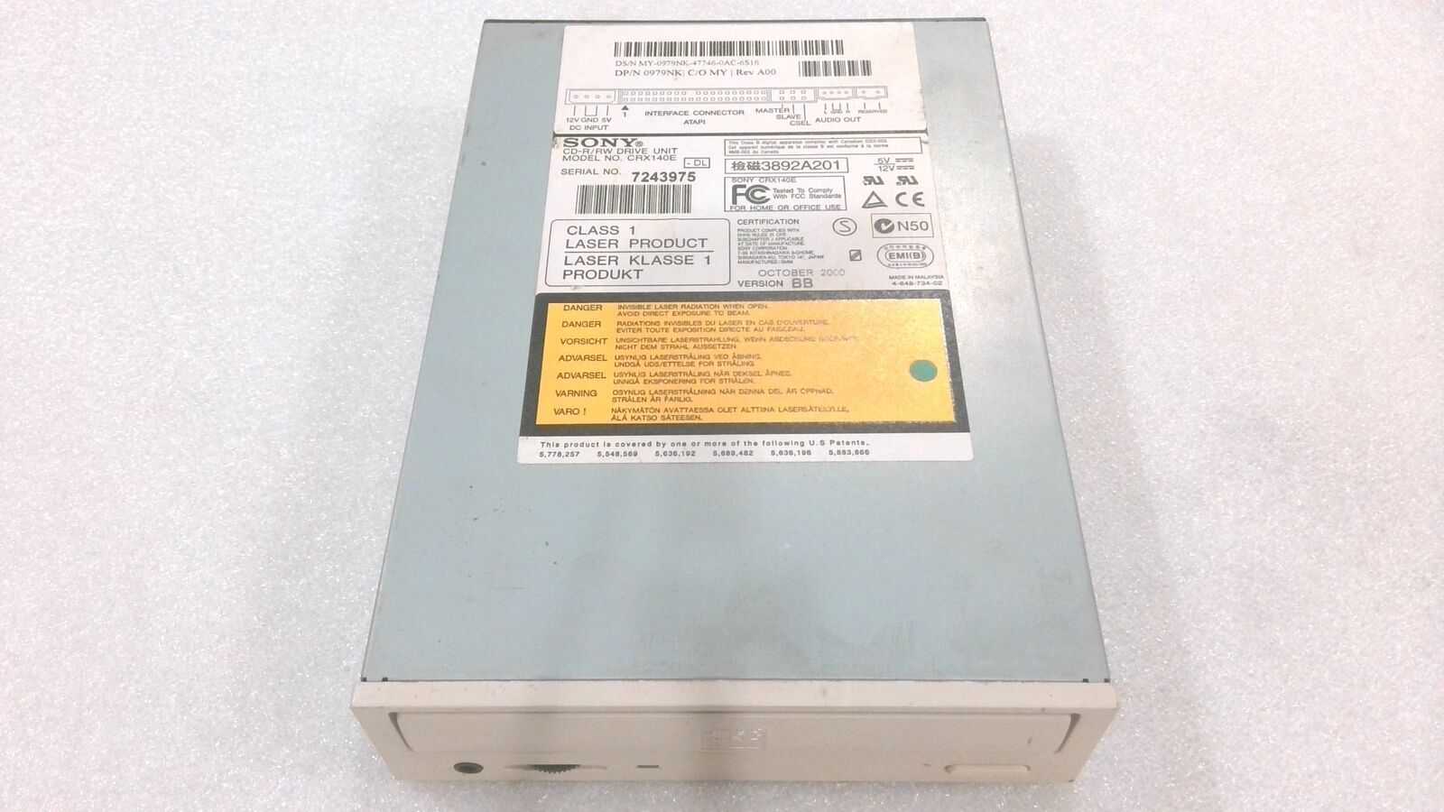 SONY MODEL CRX140E CD-R/RW INTERNAL DRIVE UNIT, CD BURNER