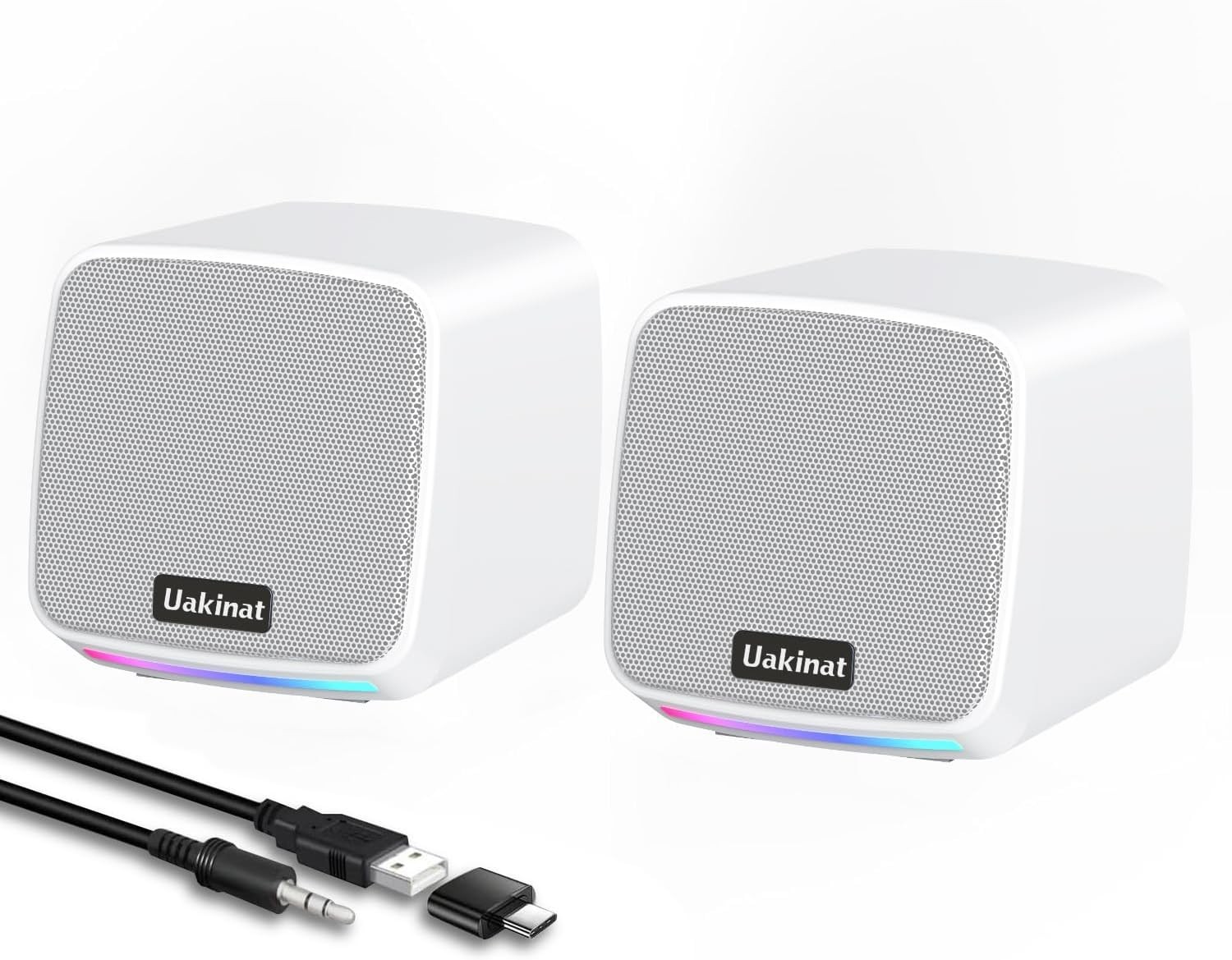 Computer Speakers Desktop PC USB Powered 3.5mm Aux Speaker Laptop White