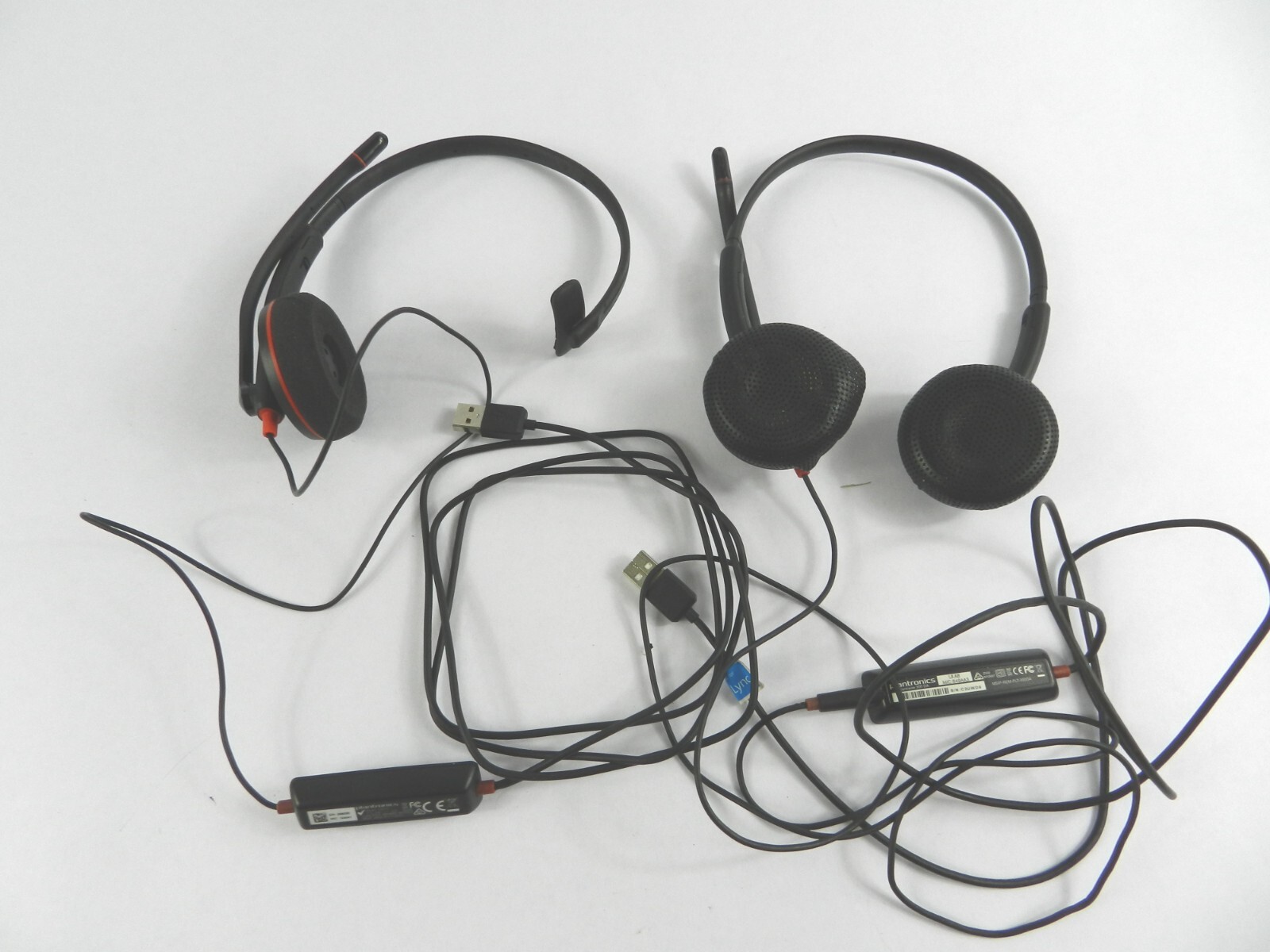 LOT (2) PLANTRONICS C3210 and Blackwire 300 DA USB-A On The Ear Headsets B331